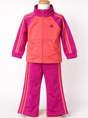 Adidas 3T Girls 2-Piece Tracksuit Set Excellent Condition Pink and Orange